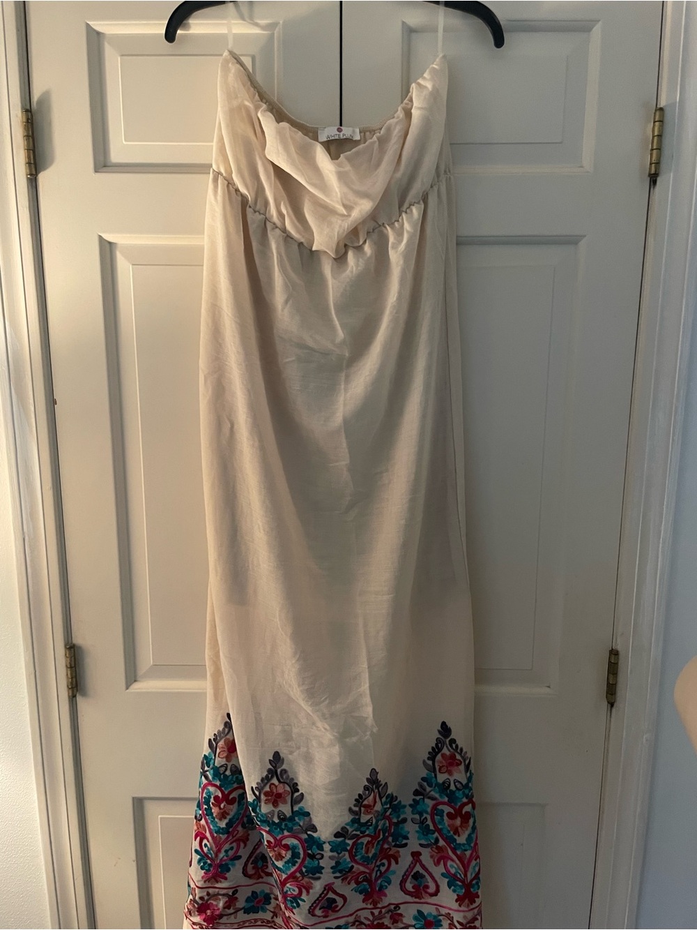 Cream Embroidered Maxi Dress with Colorful Hem Embroidered